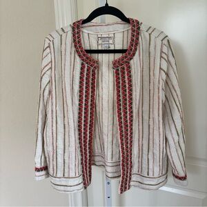 JOHNNY WAS Maya Cropped Embroidered Jacket Striped Size S